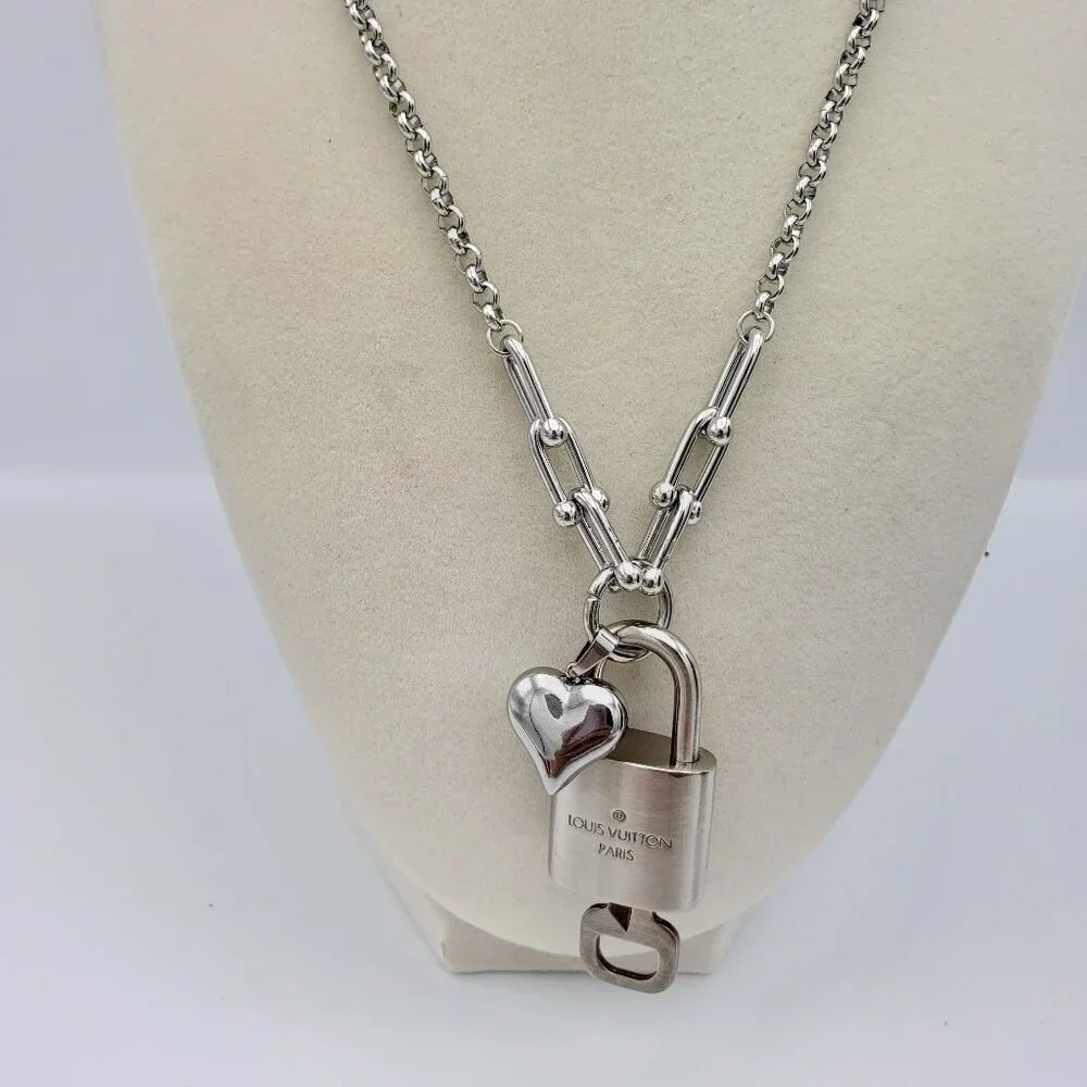 Authentic Louis Vuitton Padlock w/Unbranded Stainless Steel Plated Silver Chain - Picture 6 of 12